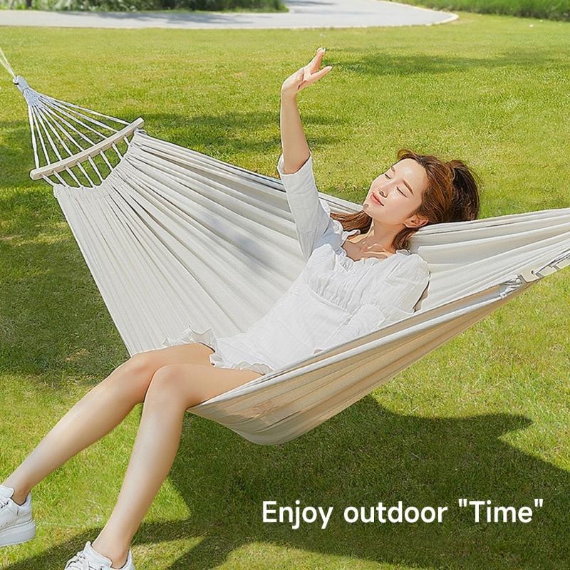 Double Hammock Swing Bed, Thickened Fabric Soft Canvas, Portable Travel Hanging Hammock for Camping and Outdoor, Large