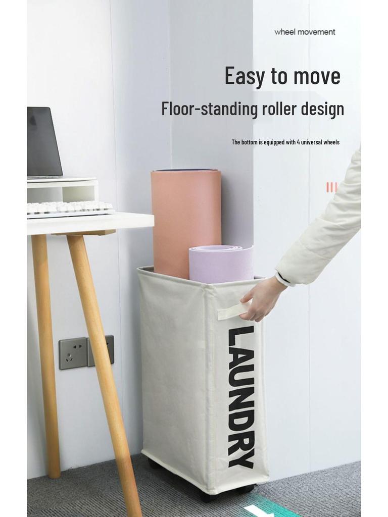 Foldable Oxford Cloth Storage Basket with Wheels - Yoga Mat & Laundry Holder for Bedroom Crevices
