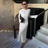White Knitted Long Dress Women 2026 Spring New Long Sleeve Bandage Loose Casual Dress Streetwear Womens Vestidos