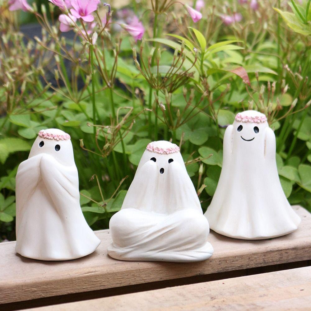3pcs Resin Floral Haunting Ornaments Cute Ghost Art Sculpture  Haunted House