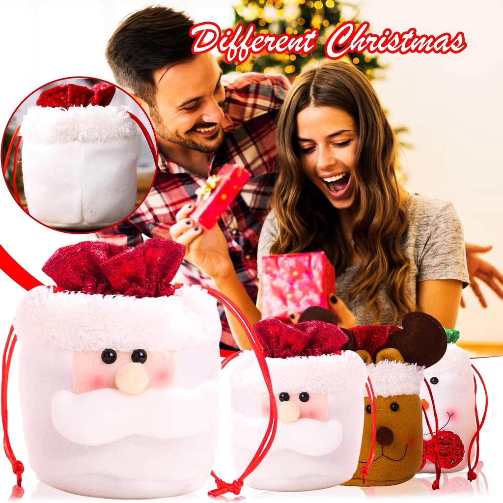 Portable Christmas Kids Candy Bags Pouch Santa Snowmen Xmas Bag Children Bag Drawstring Apple Bags Decorations Suitable for Gift