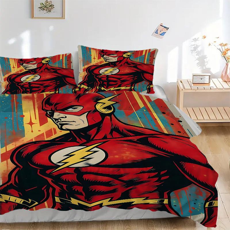 

3pcs Flash superhero Duvet Cover Set, 1 Duvet Cover + 2 Pillowcases (No Insert), High-Definition Print for All Seasons,Durable yy251103009 135x200cm