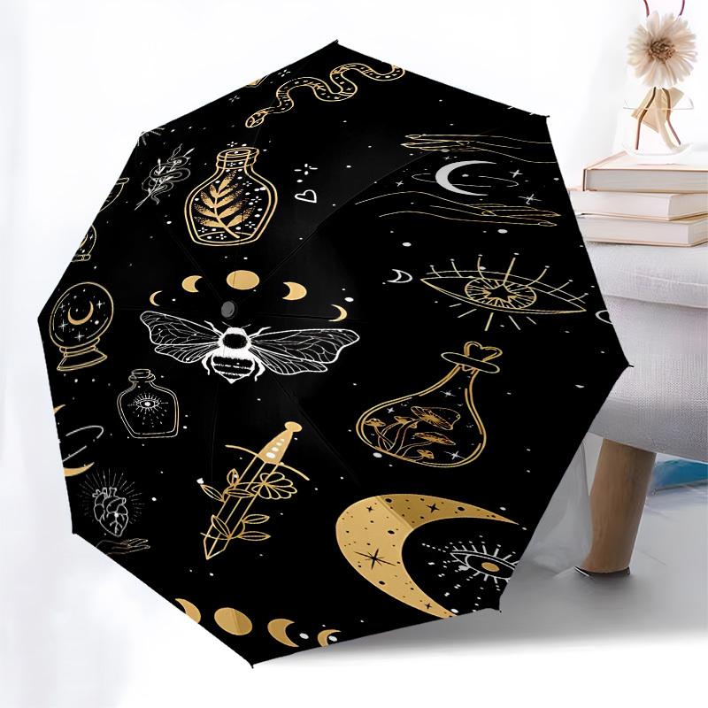 1pc Astrology esotericismOpen/Close Umbrella-Windproof, Compact Travel Umbrella, Sturdy 8-Rib Shaft, Outdoor Accessory, 1042
