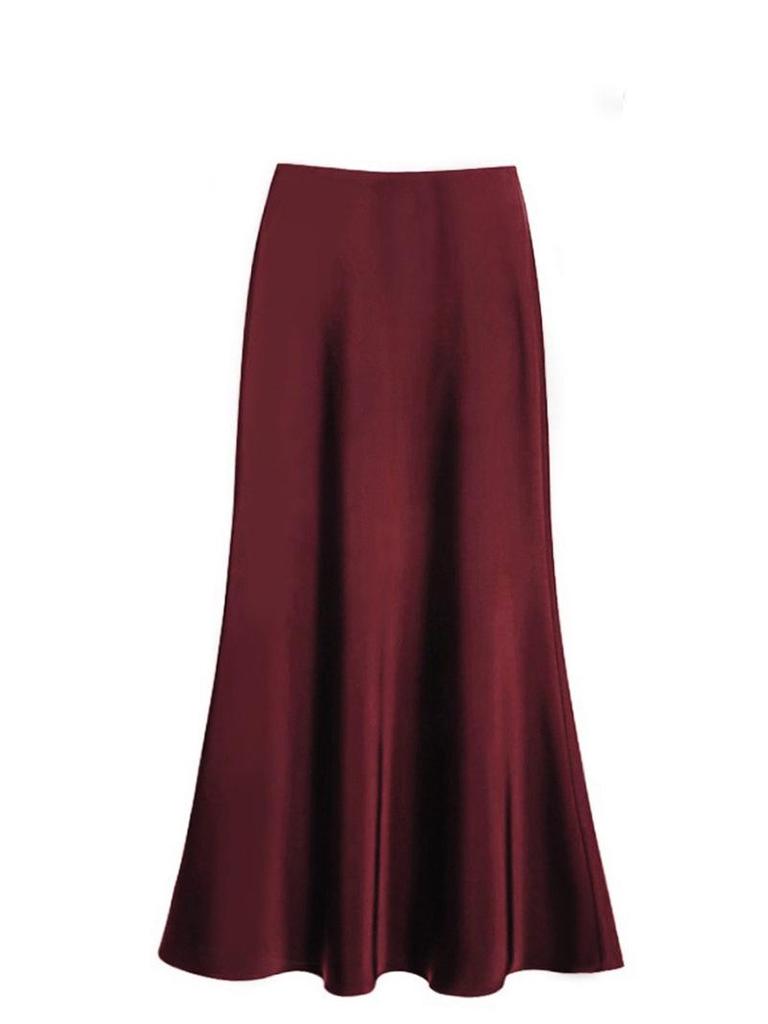 Women's French-Style Satin Midi Skirt - Light Luxury, High-Waist, Bodycon Mermaid Design for Spring and Autumn