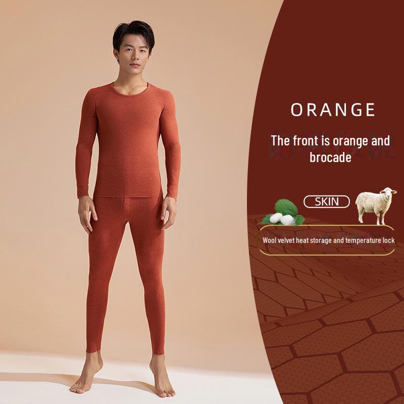 Men's Black Gold Cashmere Silk Thermal Underwear Set - High Elastic, Thick Autumn Round Neck Top and Pants