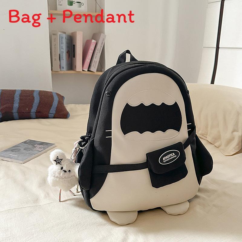 Cute Shark Backpack For Girls With Nylon And Cartoon Design For School Use чёрный