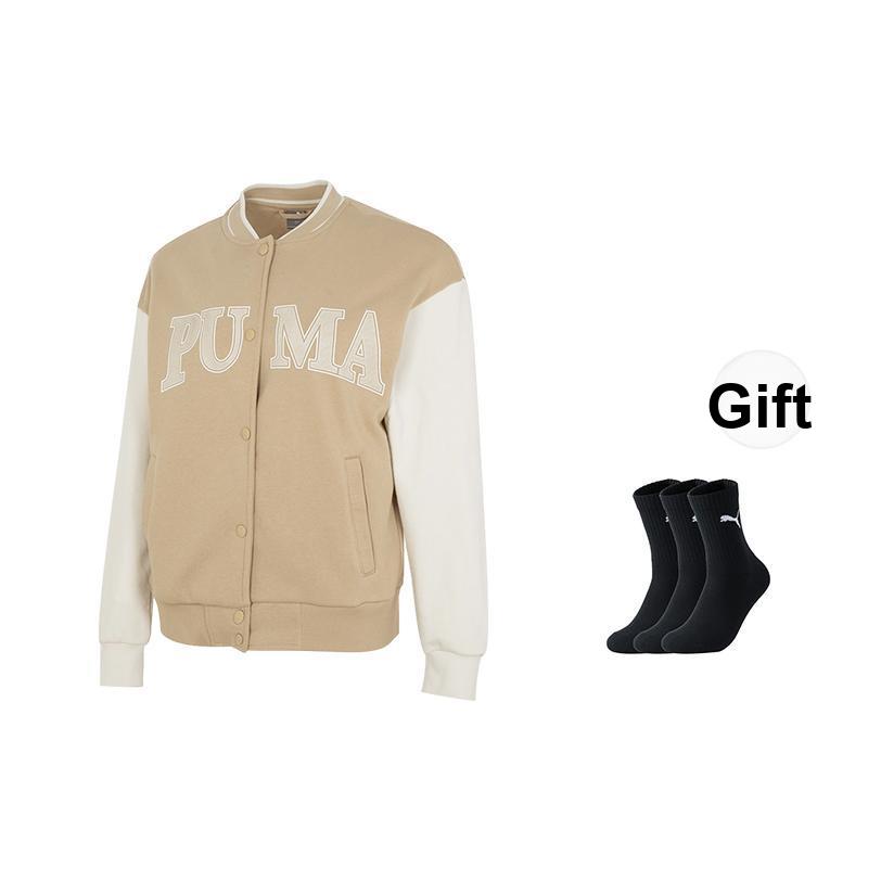 Puma Buchstabenaufdruck Lässige einreihige Langarmjacke Damenjacken Khaki 682179-83