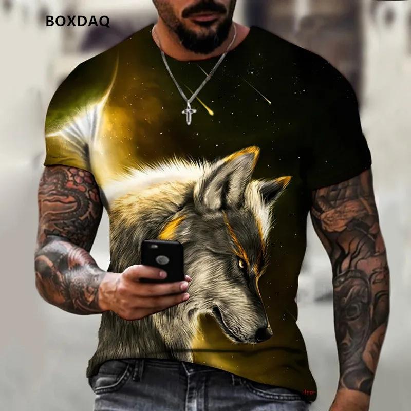 

Large size men s clothing wolf T-shirt summer short sleeved round neck 3D animal print street fashion men s top T-shirt oversized 6XL