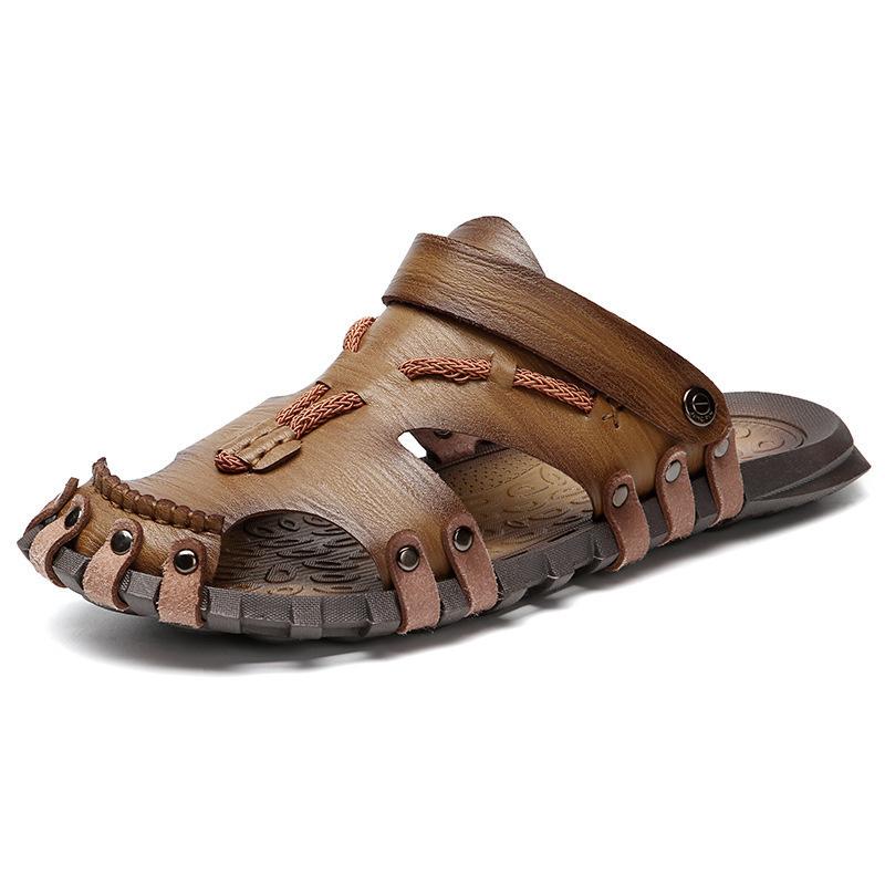 Summer new Baotou large size men's handmade sandals outdoor beach vacation dual-purpose sandals casual fashion