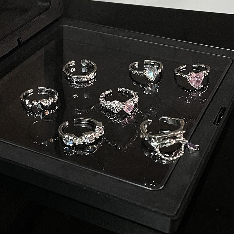 Niche Design Cold Wind Advanced Sense Zircon Chain Moonstone Open Ring Personalized Index Finger Ring Female