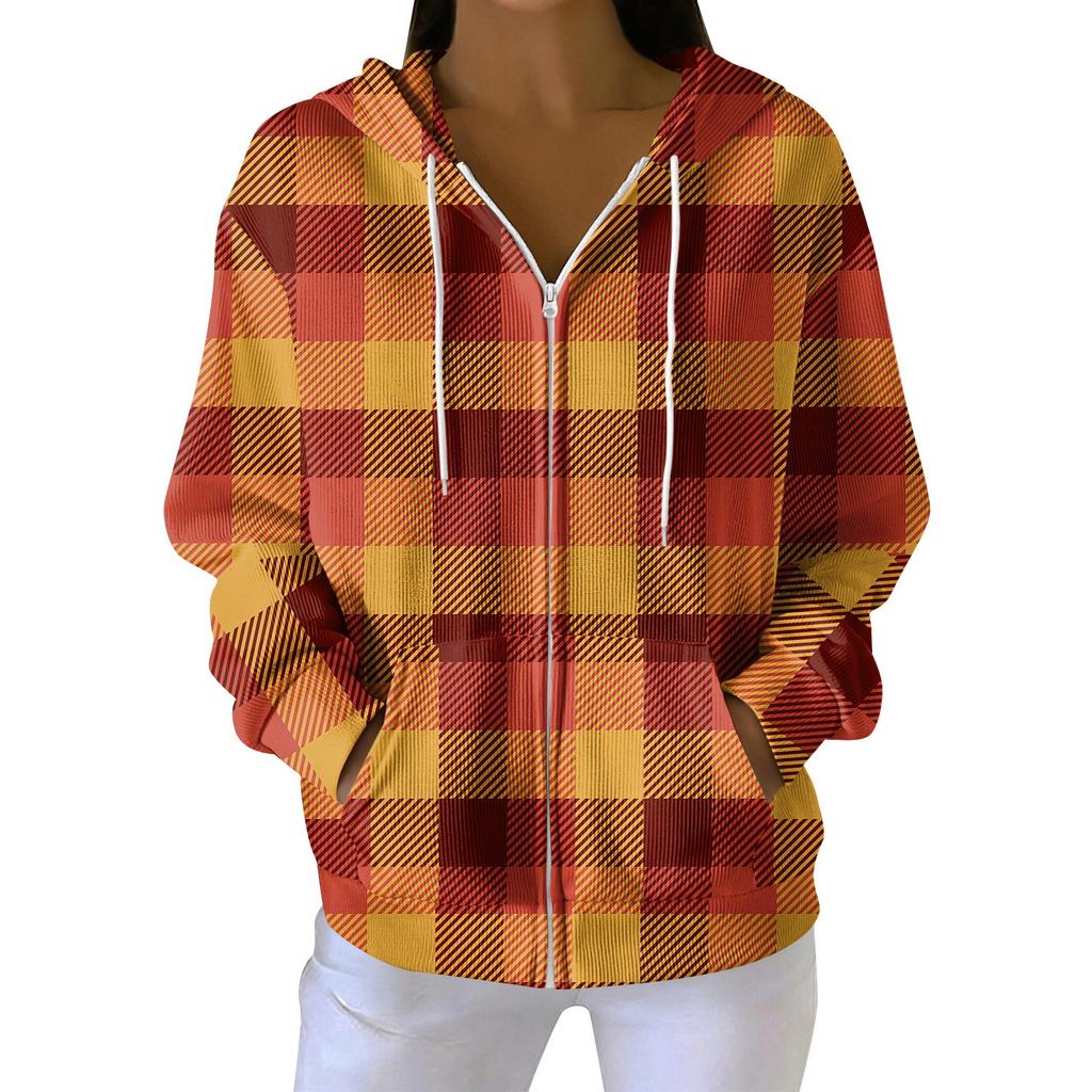 Dam Casual Mode Långärmad Dragkedja Jultryck Stickad Hoodie