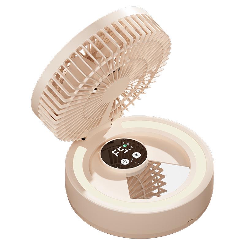 Foldable USB Fan with Mirror: Compact Multi-Functional Fan for Home, Office, or Dorm.