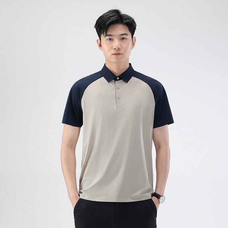 

Contrast Color Raglan Men s Short-sleeved T-shirt Fashionable Casual Thin Polo Shirt Loose Top XL абрикос світлого кольору