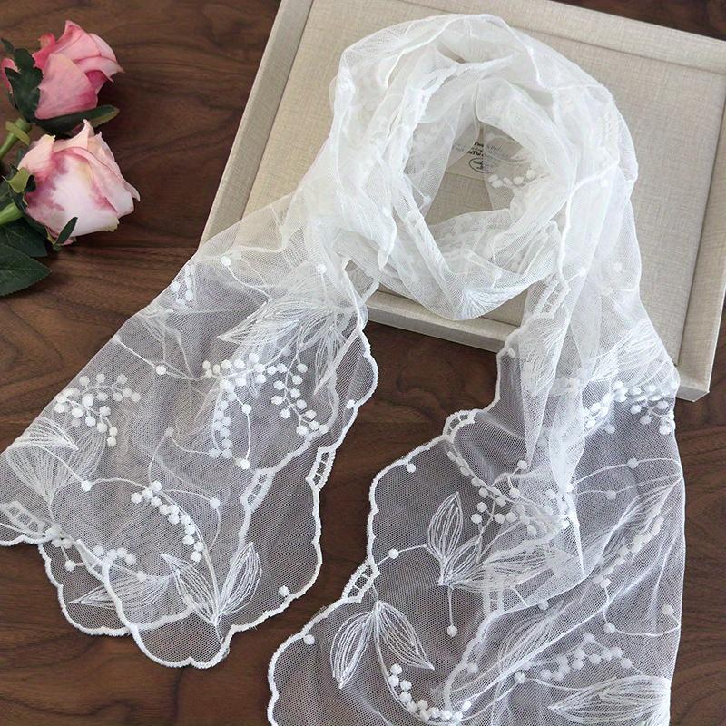 Retro-inspired Solid-color Lace Embroidered Scarf Versatile Decorative Neck Scarf Multi-functional Long Headscarf Sheer Scarf