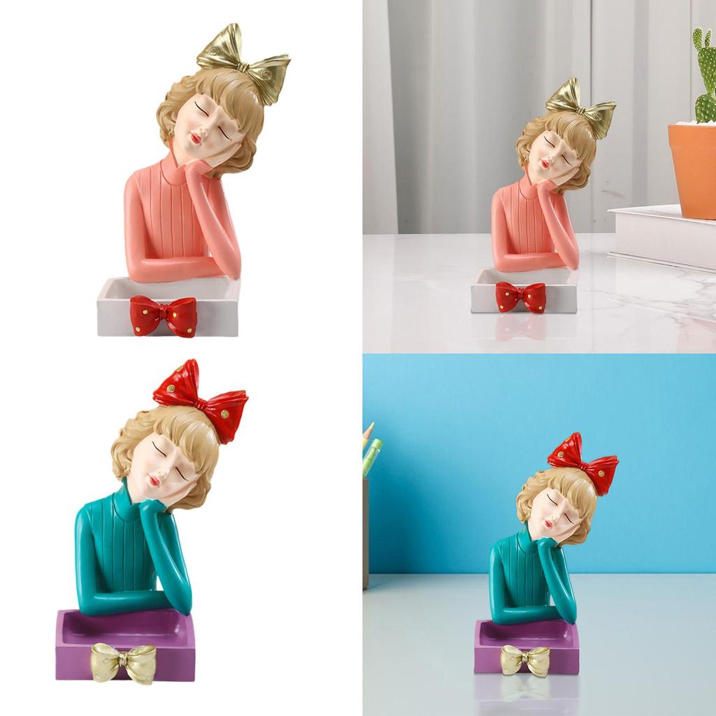 Girl Resin Statue Figurine,Decorative Bowl Holder Organizer Serving Tray Storage Box for Cabinet Countertop Sundries Entrance