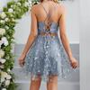 V-Neck Evening Dress with Straps, Embroidered Floral Mesh Dress, Party Dress, Bridesmaid Dress, Graduation Season Ball Gown, Short Dress