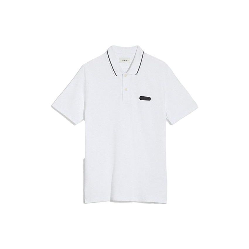 Coach Logo Geometric Pattern Printed Short Sleeve Polo Shirt Men polo shirts White C5762-WHT