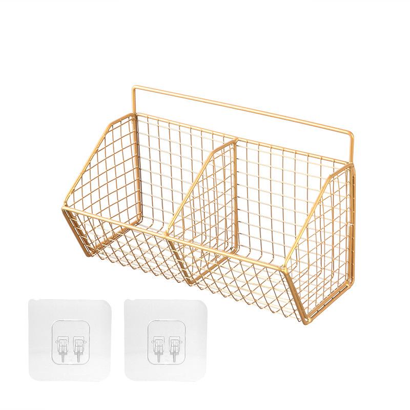 1/2/3 Grid Wall Mounted Kitchen Shelf Organizer Metal Rack Pantry Storage Garlic Ginger Basket Carbon Steel Hanging Wire Basket