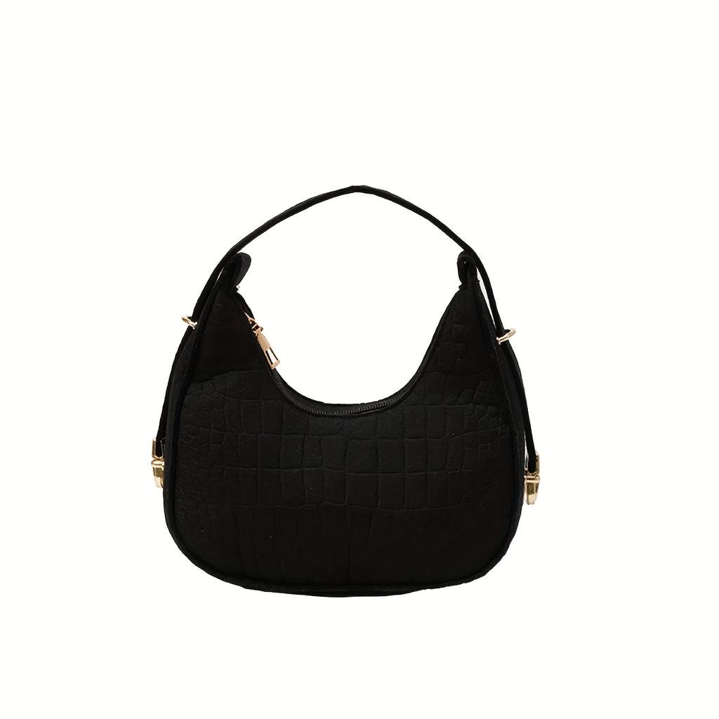 Stylish Felt Handbag for Women Chic Single Underarm Dumpling Handbag with Golden-Tone Hardware, Textured Design, Zip Closure, Polyester Lining