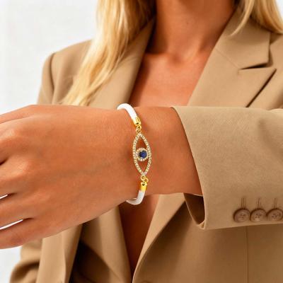 Lucky Evil Eye Charm Bracelet for Women Fashion Cubic Zircon Blue Demon Eye Adjustable Woven Rope Chain Wristband Tree of Life