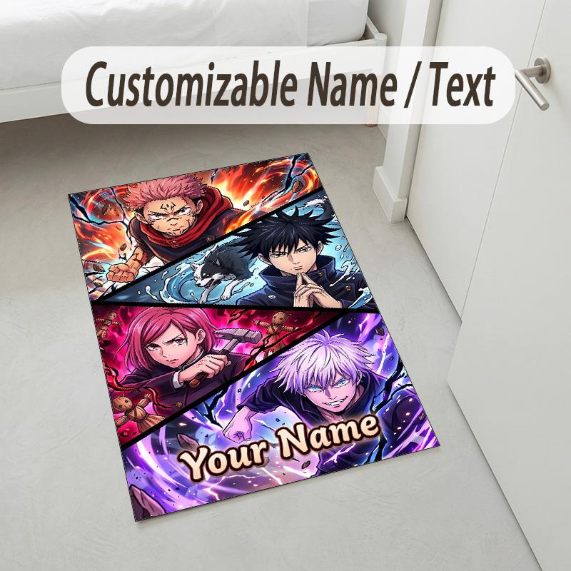 Personalized Crystal Velvet Carpet,Jujutsu Kaisen Custom Printed Name, Plush Area Rug For Home Indoor Decor