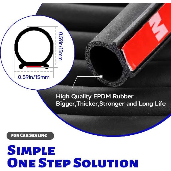 D-Shape Car Door Rubber Seal Strip,Black Automotive Weather Stripping With Self-Adhesive To Reduce Noise And Water-Leaking Fit Most