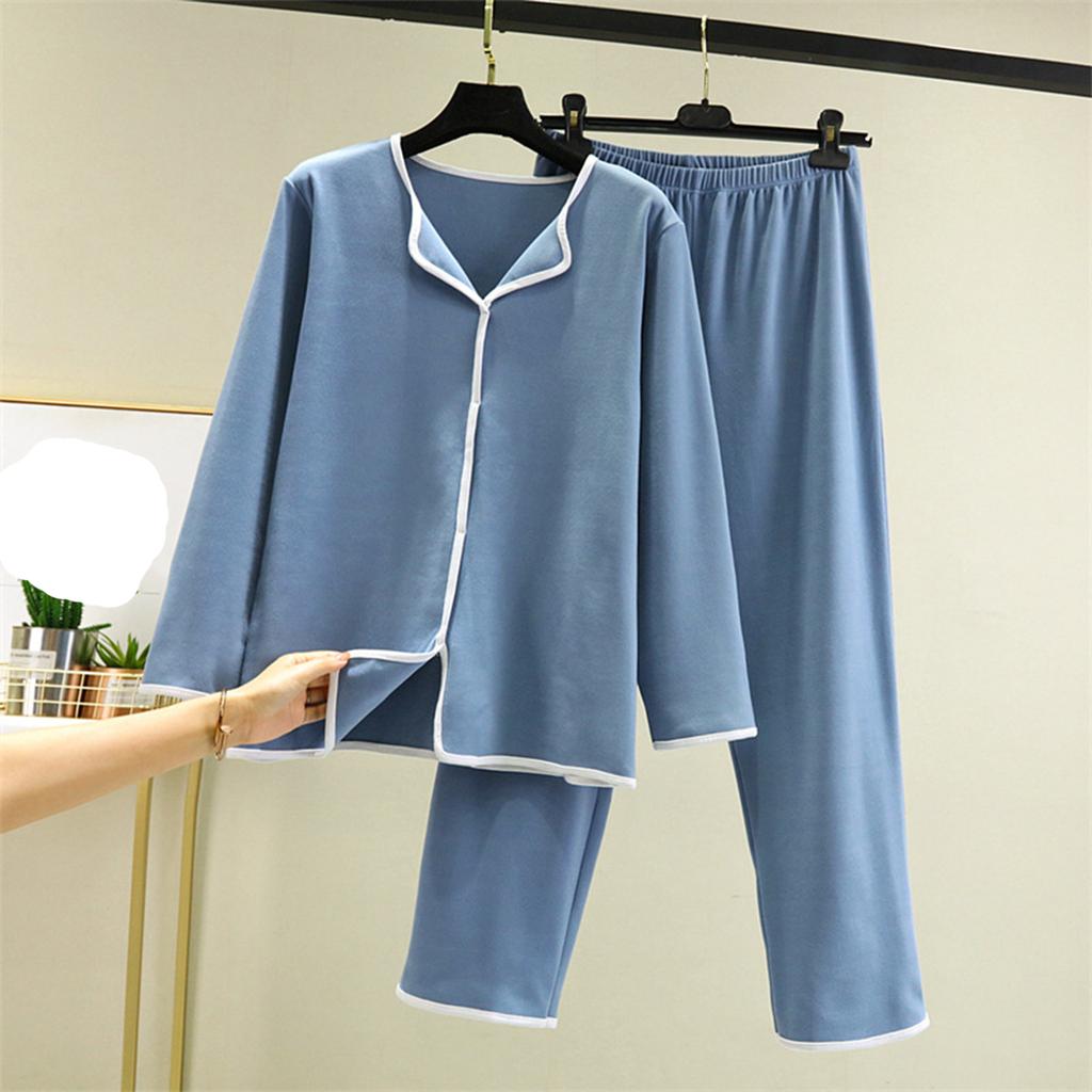 Ladies' Casual And Comfortable Long Sleeved Solid Color With Thick Velvet Sleepwear And Warm Pants Plus Size Set