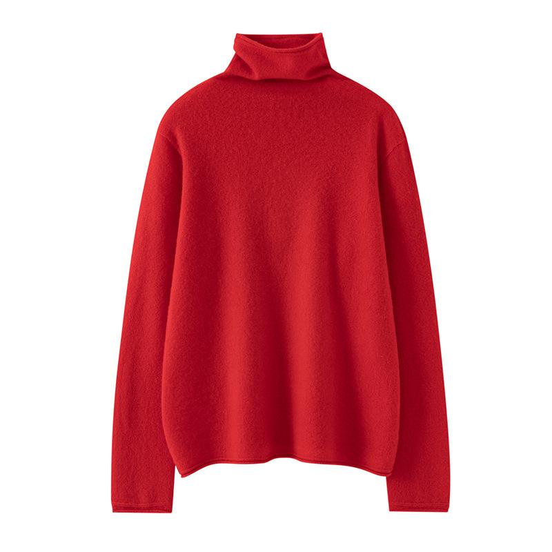 Stacked Collar Curled Cashmere Sweater for Women In Autumn and Winter 100 Pure Cashmere Comfortable Fit Pullover Sweater Seamless Integrated Sweater