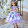 Girl's Holiday Formal Dress with Bowknot Headdress, Printed Christmas Baby Dress