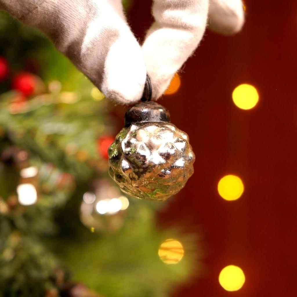 25 Pieces Silver Glass Vintage Christmas Ornaments Mini Bulk Mercury Decorative Ornaments X Mas Balls for Halloween, Christmas Tree