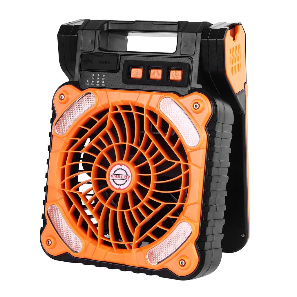 Solar Fan 5200MAH Type C Charging 4 Speed   Brushless Motor 4.5mCelsiuss Low Noise LED Timer Solar Camping Fan for Fishing Outdoor Activities