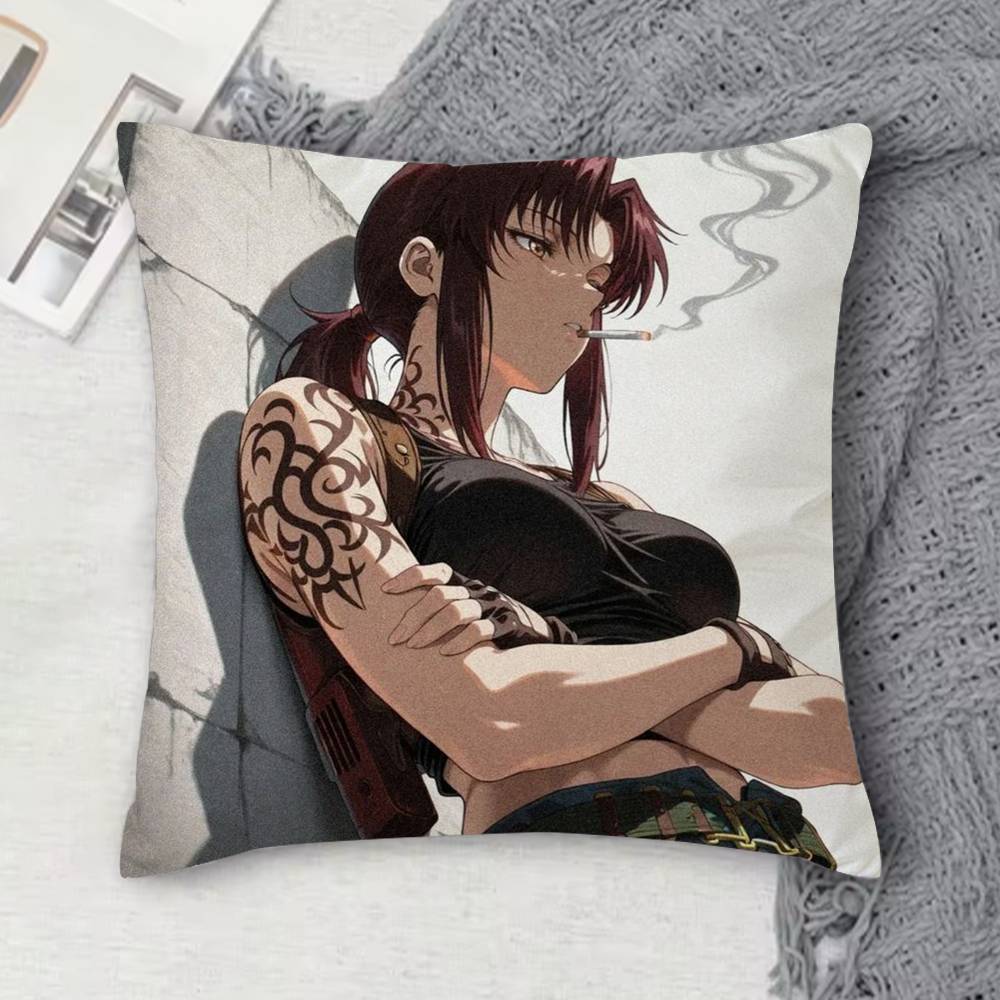 BBlack Lagoon Doublesided Printed Square Decorative Cushion Cover for Sofa Living Room Home Decor