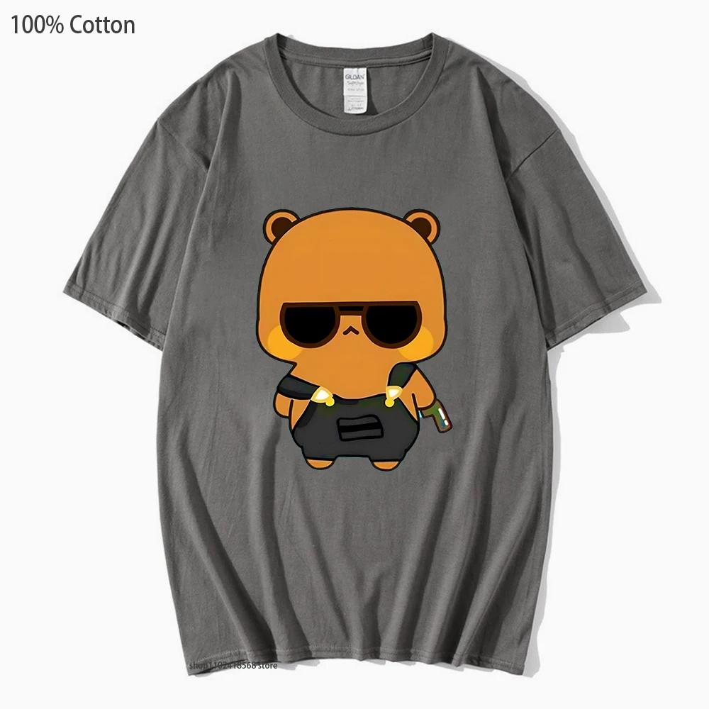 Cute Dudu and Bubu Dudu Like Spy Officer In Black T-Shirts Clothes Panda and Brownie Bear Tees Men Women Couple Tops