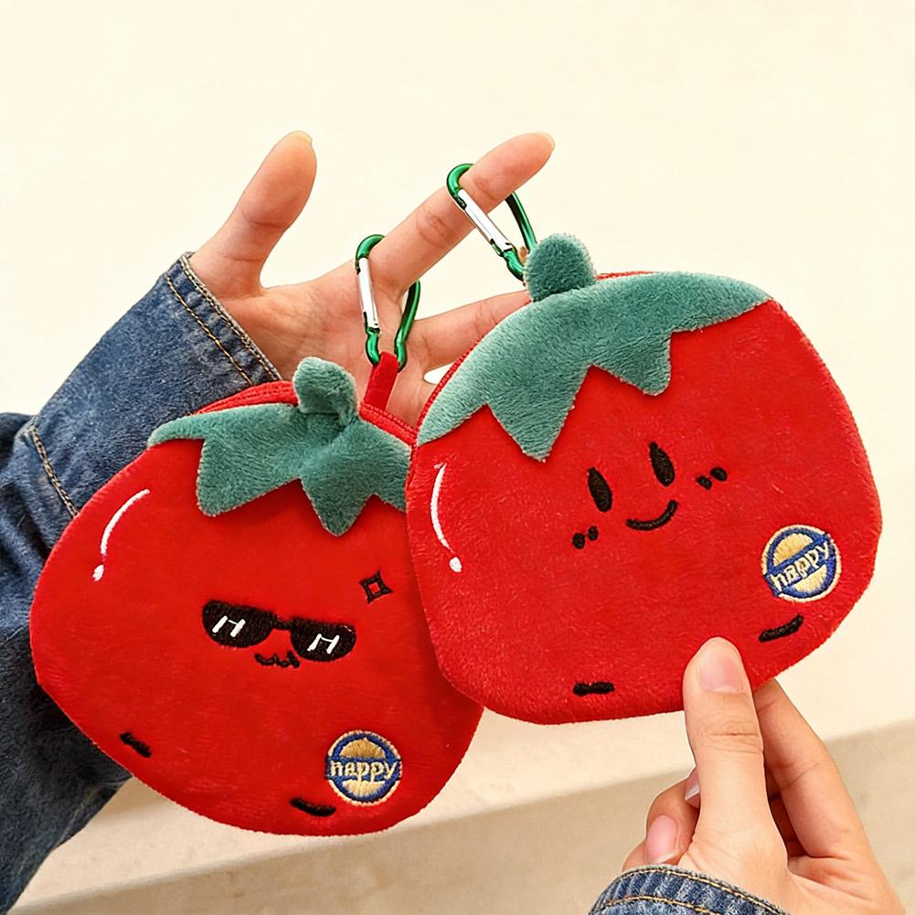 Tomato Pocket Wallet Plush Keychain Bag Backpack Pendant Charm Headphone/Data Cable/Lipstick/Sanitary Napkins Storage bag