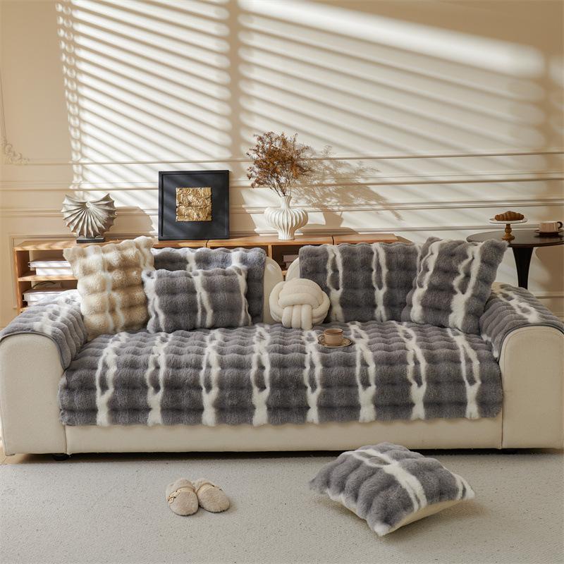 

EIFLOY-цветной зимний чехол для дивана из искусственного меха кролика, плюшевый чехол для углового дивана, плотный защитный чехол для мебели, нескользящий, супермягкий 70x70