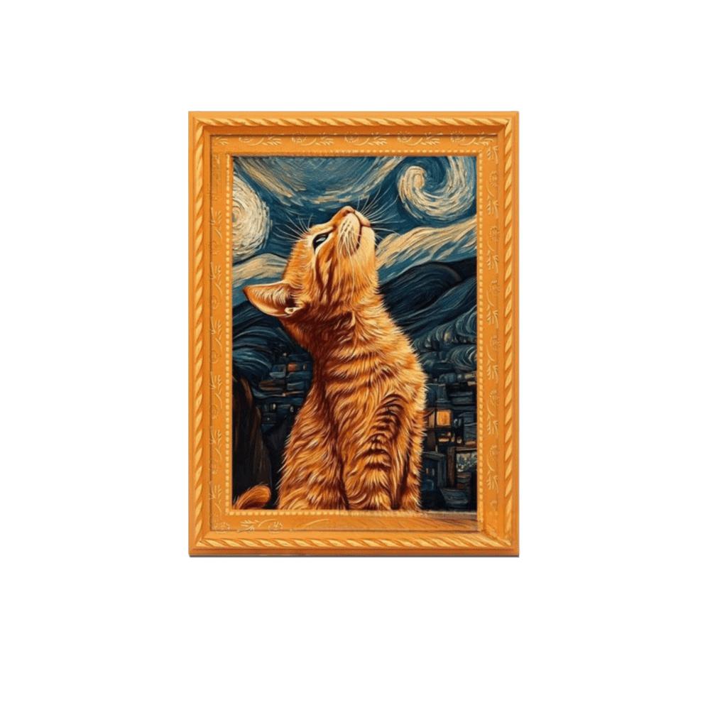 Kattmönster Träram Kylskåpsmagneter Oljemålning Stil Svart Katt Kylskåpsmagneter