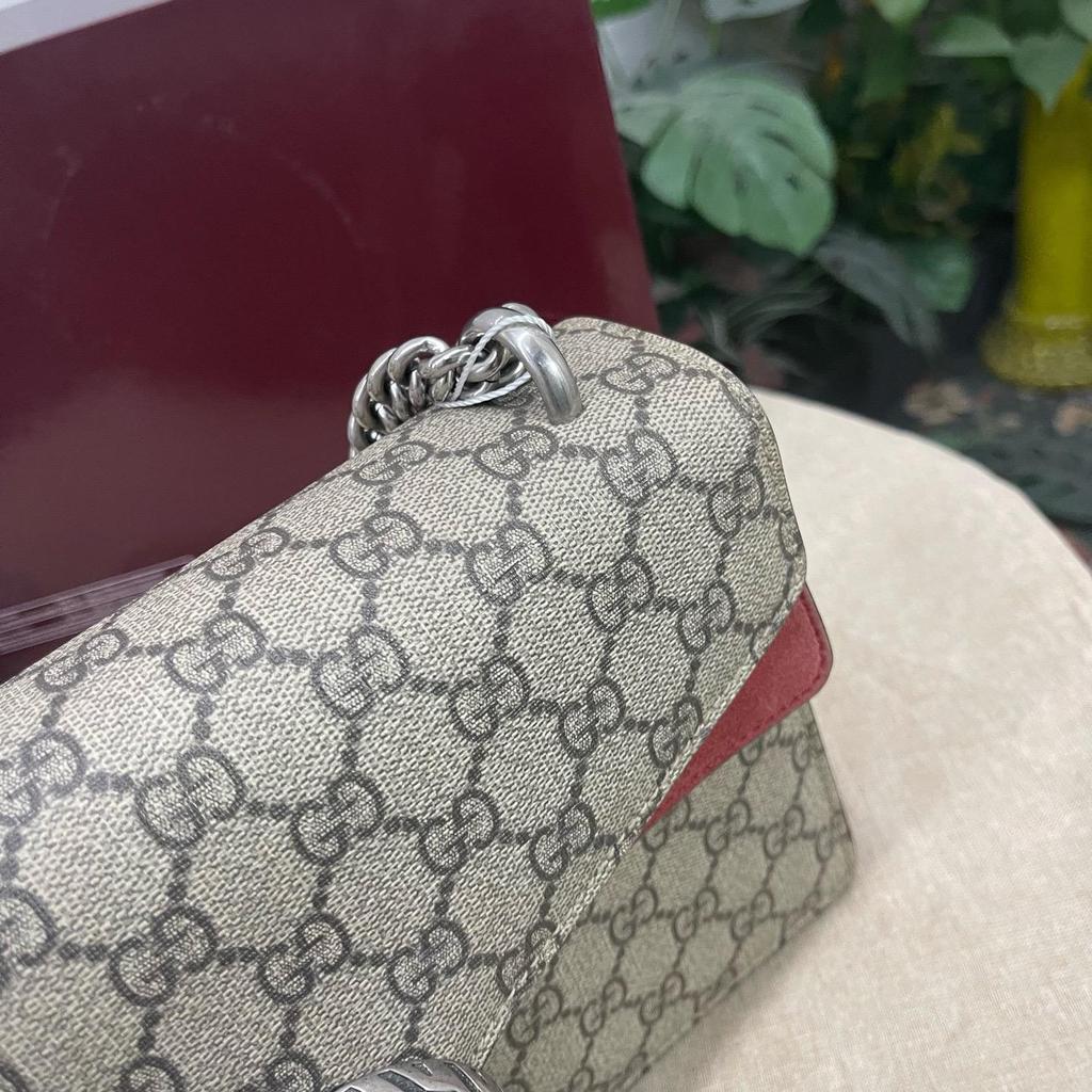 [Pre-Owned] Dionysus Chain Tiger Head Buckle Logo Canvas And Leather Shoulder Bag Small - Very Good #T92N1H