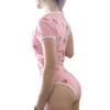 LittleForBig Adult Romper [Cute Strawberry Pattern] Cotton Pajamas with Ribbon Bow and Ruffles, Strawberry, Size M
