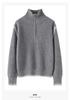 Women's Gray Half-Zip High Collar Cashmere Sweater - Color Block, Loose Knit Korean Style Base Layer