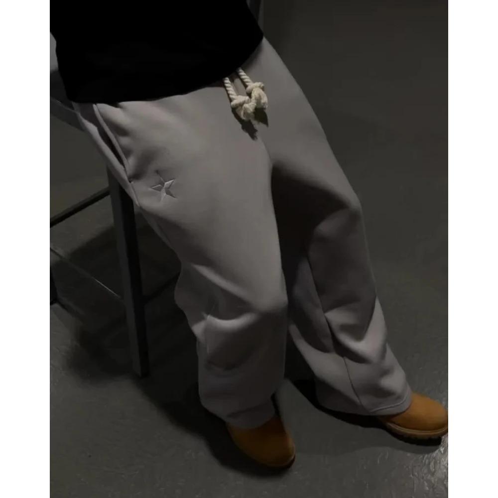 American Retro Double Layer Sweatpants Y2K Pants Mens Womens Solid Color Letter Graphic Embroidered Casual Baggy Sweatpants
