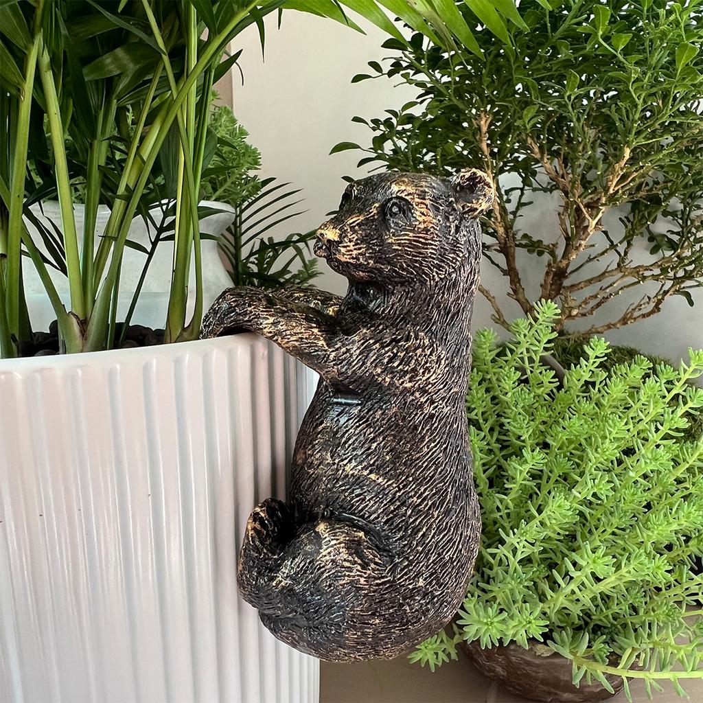 1Pc Resin Bronze Brown Bear Flower Pot Pendant, Bonsai Accessories, Animal Elements, Suitable for Flower Pots, Outdoor Flower Pots, Bonsai Accessories