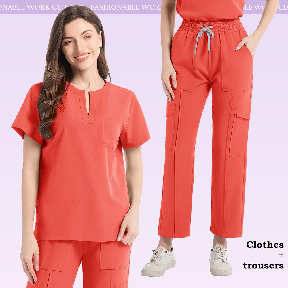 Uniforme Camice Medico Donna Set Camice da Infermiera Tasca Top+Pantaloni Tuta 2 Pezzi Abbigliamento da Infermiera Sala Operatoria Abbigliamento da Lavoro Salone di Bellezza
