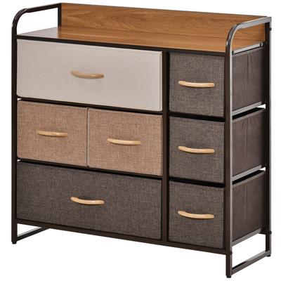 Chest of Drawers Cabinet with 7 Drawers Made of Linen, Drawer Cabinet with Metal Frame for Living Room, 80x29x78.5 Cm