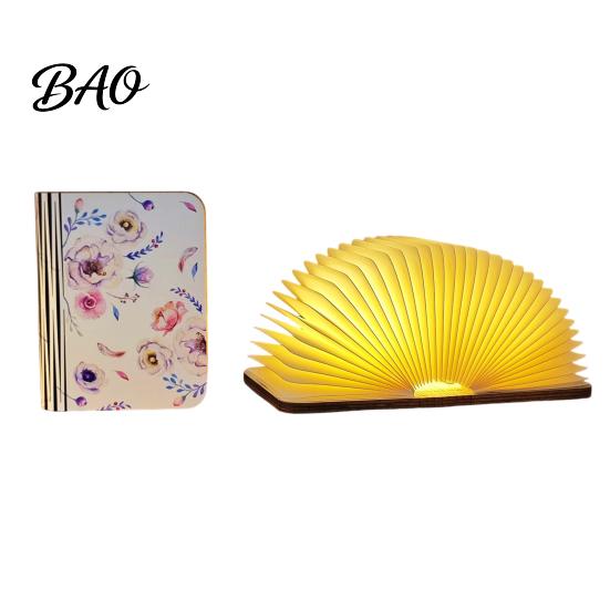 Magnetic Refrigerator Magnet Light Portable LED Book Light, Wooden Foldable Night Lamp with Stepless Dimming, Creative Gift for Women USB Rechargeable