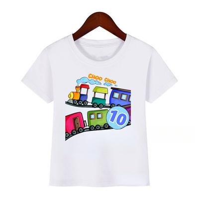 Numer urodzinowy pociągu 1-10 lat T Shirt chłopiec/dziewczynka koszulka z okazji urodzin dziecięca biała koszulka nazwa niestandardowa numer