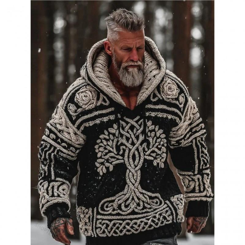 Unisex Hooded Knit Sweater With 3D