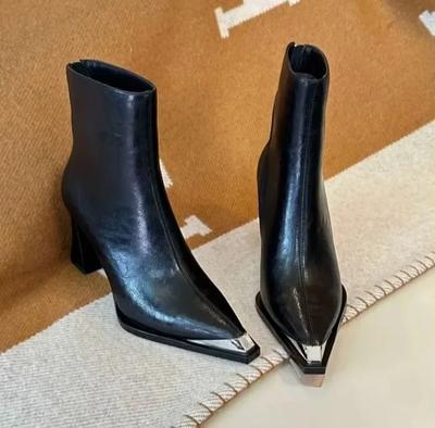 2025 New Women Shoes Winter Women's Ankle Boots Sexy Pointed High Heel Boots Fashion Zip Hoof Heel Shoes Lady Dress Party Pumps