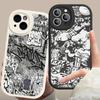 Coole Schwarze Graffiti Handyhülle Hartleder Für iPhone 16 15 14 13 12 Mini 11 14 Pro Max Xs X Xr 7 8 Plus Fundas