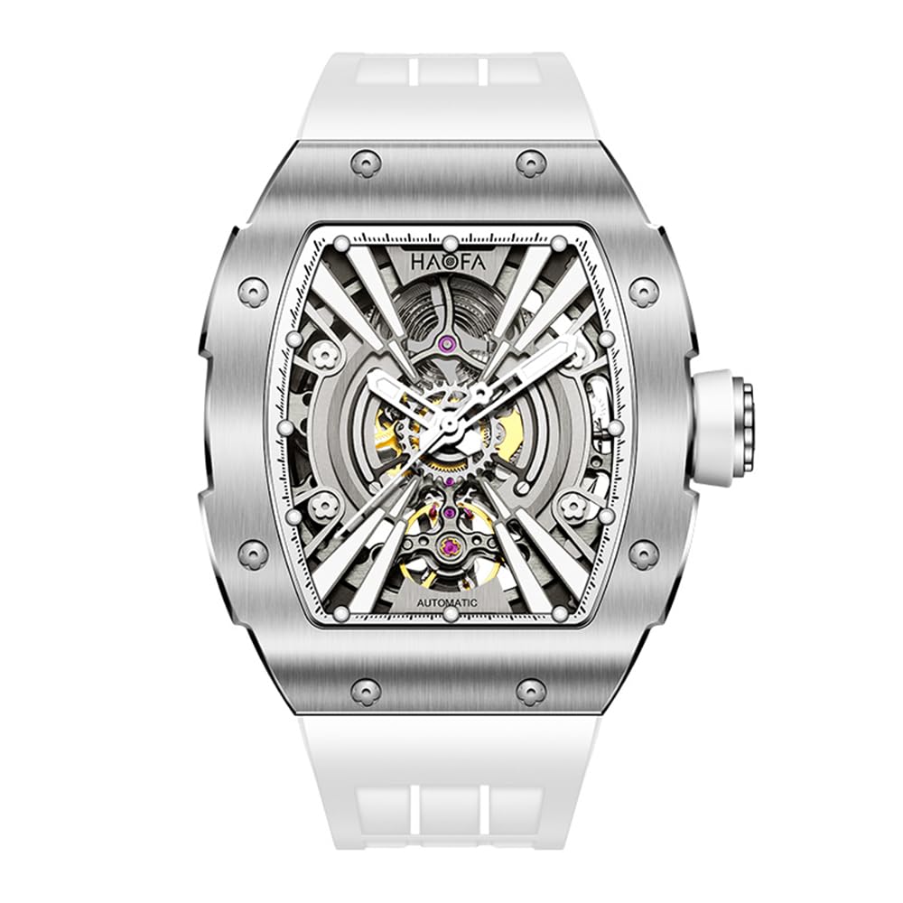 Haofa Automatic Skeleton Watch with 316L Stainless Steel Barrel and Tonneau Perfect for and Men's Case, Shape, Baseball, Business, Fashion.