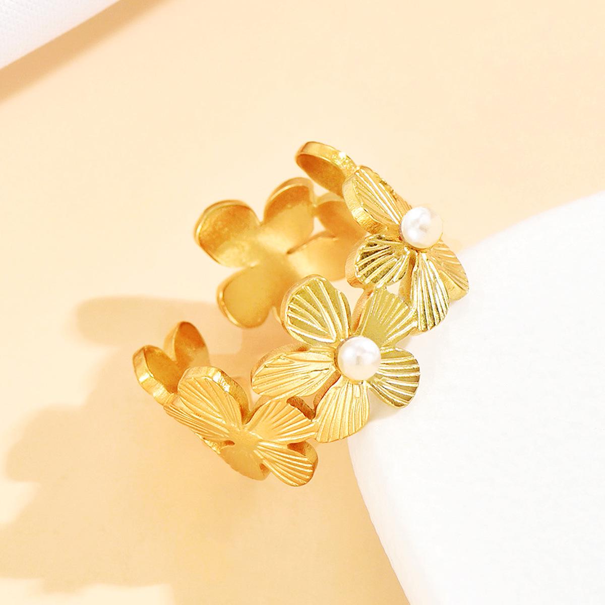 Stainless Steel Women s Zircon Open Flower Ring